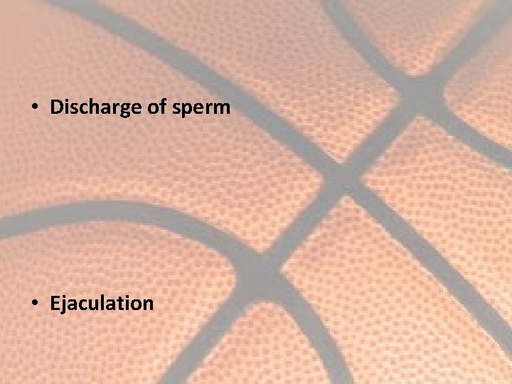  • Discharge of sperm • Ejaculation 