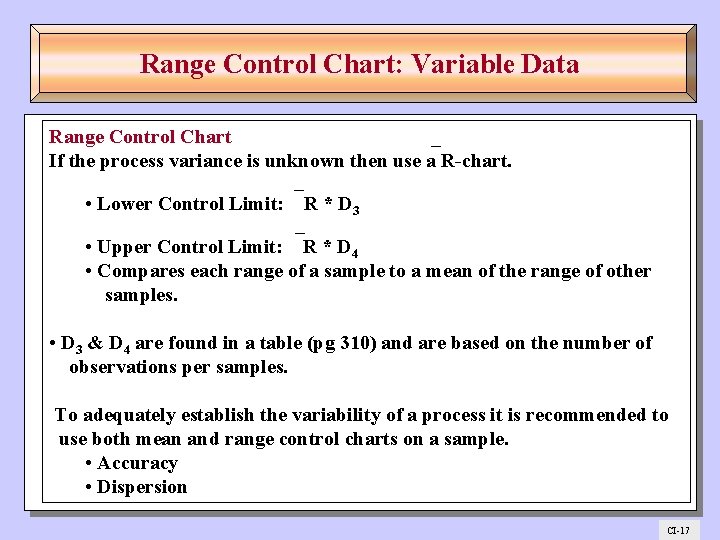 Range Control Chart: Variable Data Range Control Chart _ If the process variance is