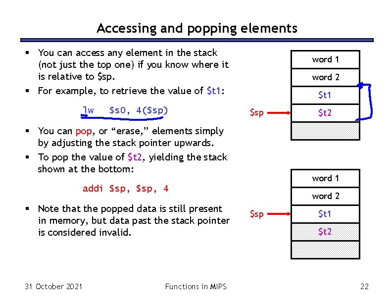 Accessing and popping elements § You can access any element in the stack (not Accessing and popping elements § You can access any element in the stack (not