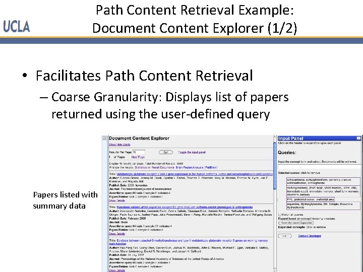 Path Content Retrieval Example: Document Content Explorer (1/2) • Facilitates Path Content Retrieval –