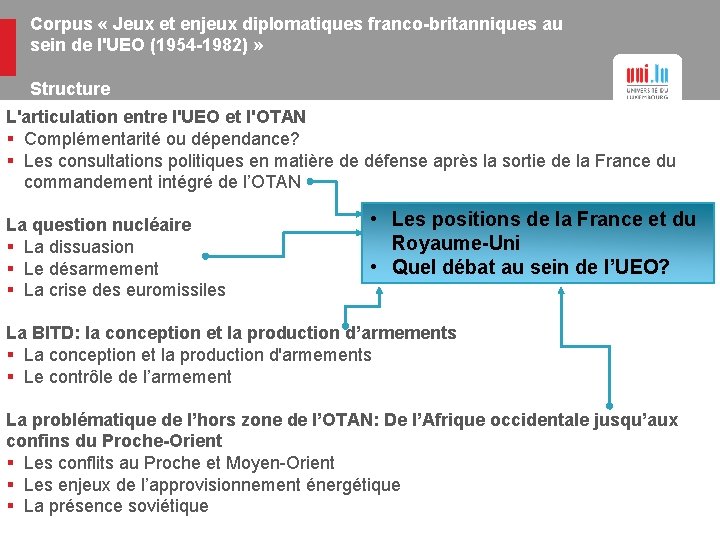 Corpus « Jeux et enjeux diplomatiques franco-britanniques au sein de l'UEO (1954 -1982) »