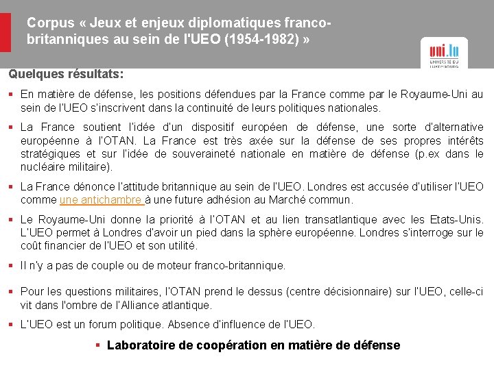 Corpus « Jeux et enjeux diplomatiques francobritanniques au sein de l'UEO (1954 -1982) »