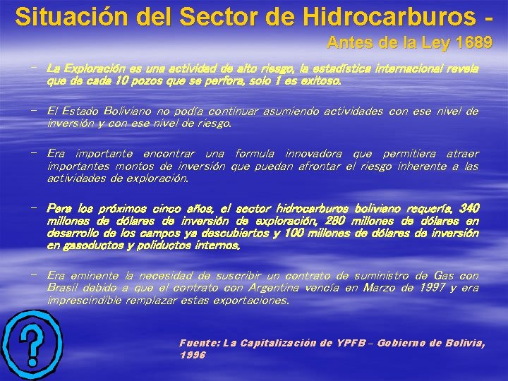 Situación del Sector de Hidrocarburos Antes de la Ley 1689 – La Exploración es