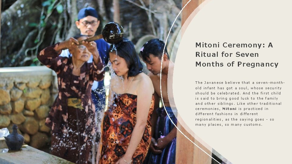 Mitoni Ceremony: A Ritual for Seven Months of Pregnancy The Javanese believe that a