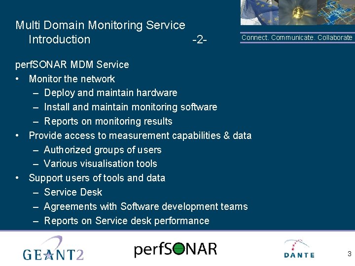 Multi Domain Monitoring Service Introduction -2 - Connect. Communicate. Collaborate perf. SONAR MDM Service