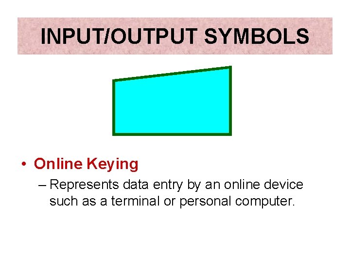 INPUT/OUTPUT SYMBOLS • Online Keying – Represents data entry by an online device such