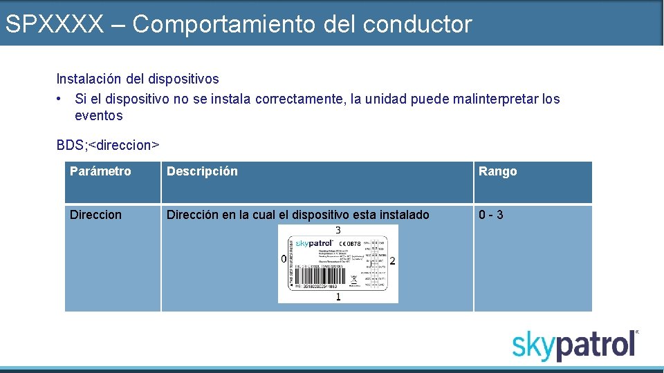 SPXXXX – Comportamiento del conductor Instalación del dispositivos • Si el dispositivo no se