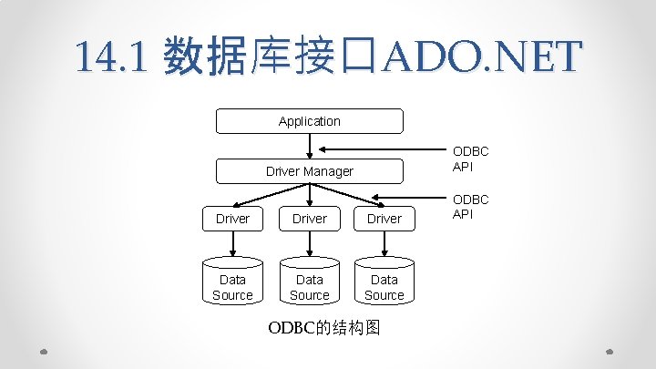 14. 1 数据库接口ADO. NET Application Driver Manager ODBC API Driver ODBC API Data Source