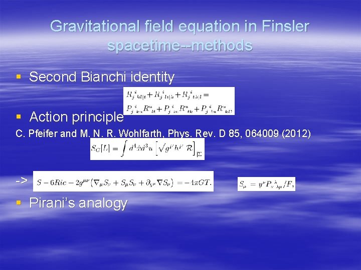 Gravitational field equation in Finsler spacetime--methods § Second Bianchi identity § Action principle C.