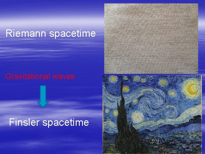 Riemann spacetime Gravitational waves Finsler spacetime 