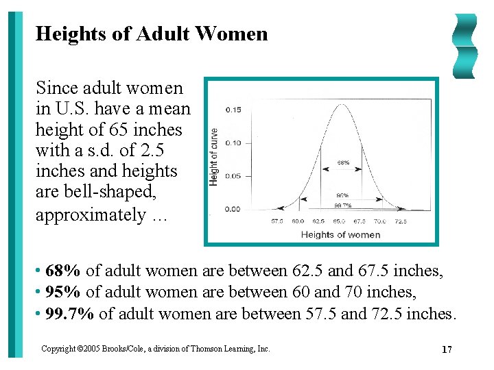 Heights of Adult Women Since adult women in U. S. have a mean height