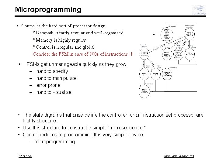 Microprogramming • Control is the hard part of processor design ° Datapath is fairly