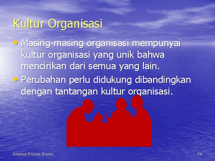 Kultur Organisasi • Masing-masing organisasi mempunyai kultur organisasi yang unik bahwa mencirikan dari semua