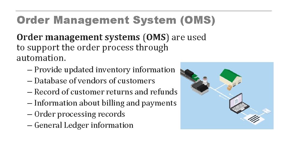 Order Management System (OMS) Order management systems (OMS) are used to support the order