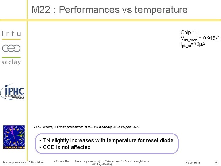 M 22 : Performances vs temperature Chip 1 ; Vdd_diode = 0. 915 V;