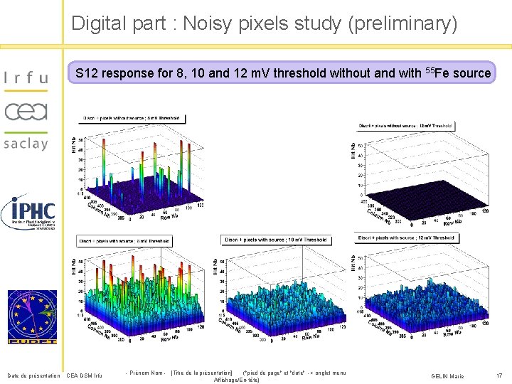 Digital part : Noisy pixels study (preliminary) S 12 response for 8, 10 and