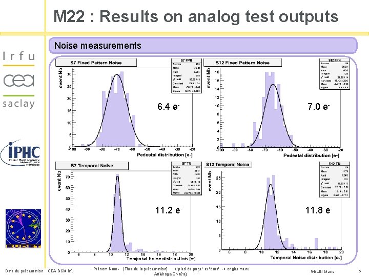 M 22 : Results on analog test outputs Noise measurements 6. 4 e- 7.