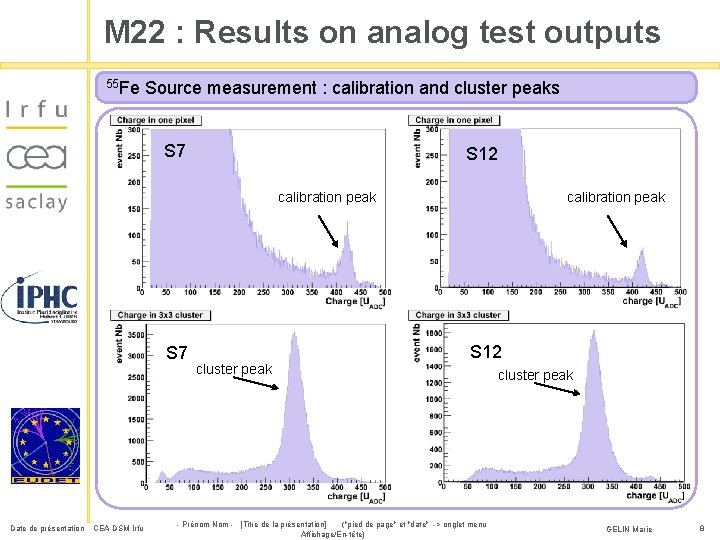 M 22 : Results on analog test outputs 55 Fe Source measurement : calibration