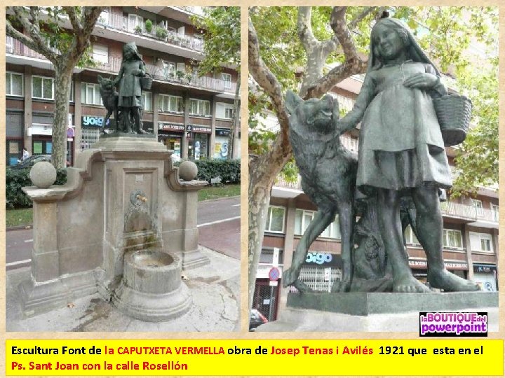 Escultura Font de la CAPUTXETA VERMELLA obra de Josep Tenas i Avilés 1921 que