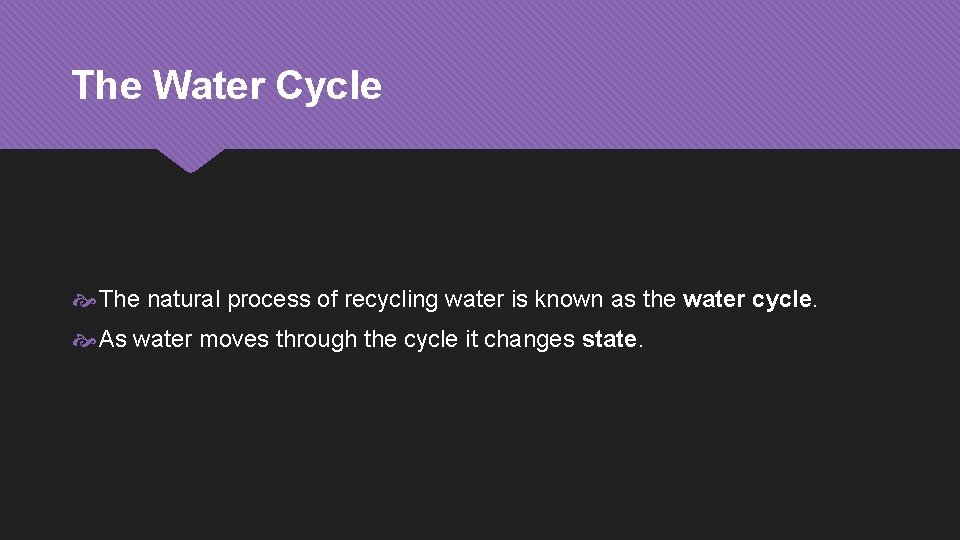 The Water Cycle The natural process of recycling water is known as the water
