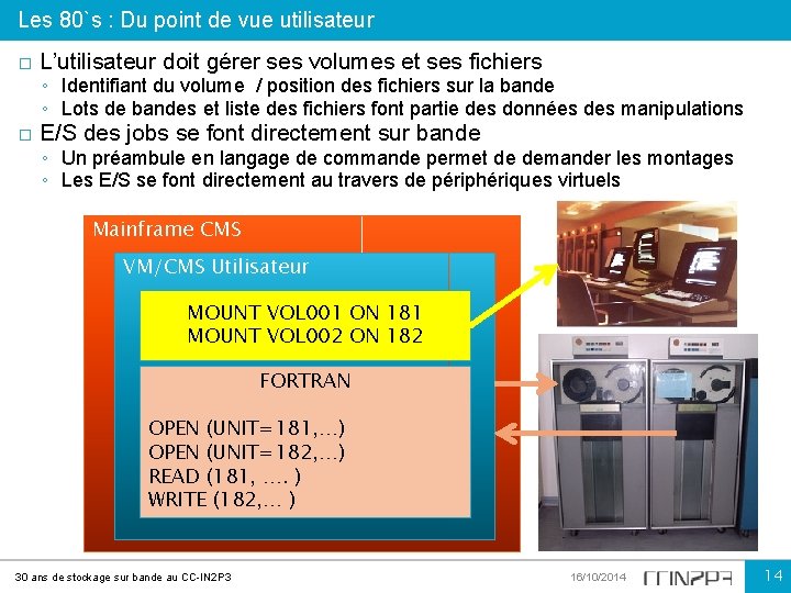 Les 80`s : Du point de vue utilisateur � L’utilisateur doit gérer ses volumes