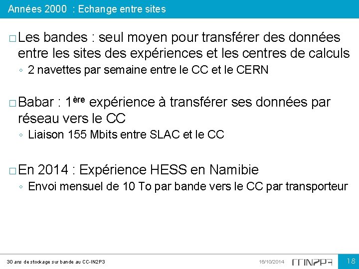 Années 2000 : Echange entre sites � Les bandes : seul moyen pour transférer