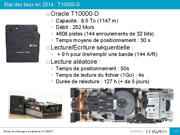 Etat des lieux en 2014 : T 10000 -D � Oracle ◦ ◦ T