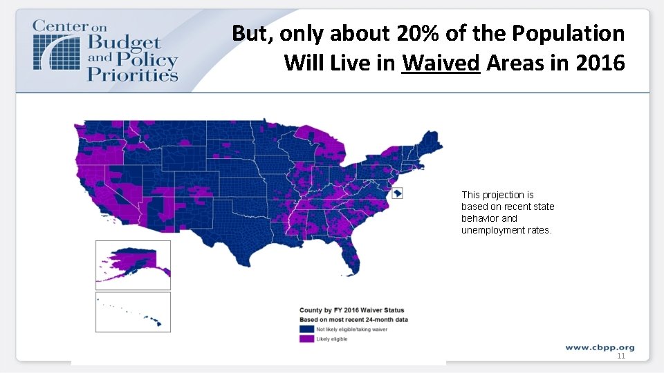 But, only about 20% of the Population Will Live in Waived Areas in 2016 But, only about 20% of the Population Will Live in Waived Areas in 2016