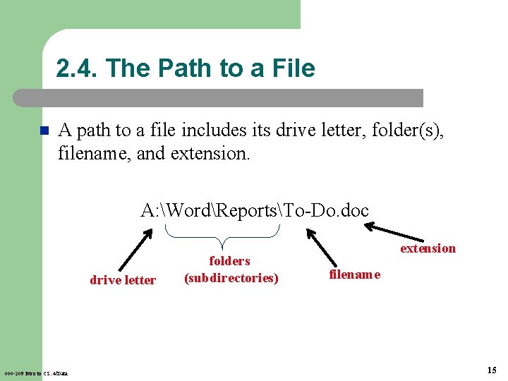 2. 4. The Path to a File n A path to a file includes