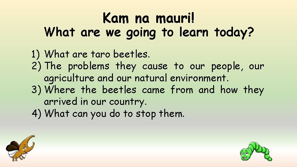 Kam na mauri! What are we going to learn today? 1) What are taro