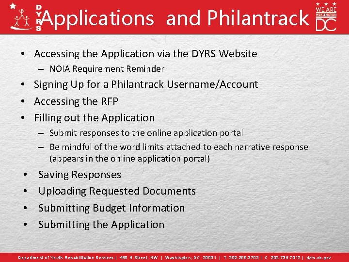 Applications and Philantrack • Accessing the Application via the DYRS Website – NOIA Requirement