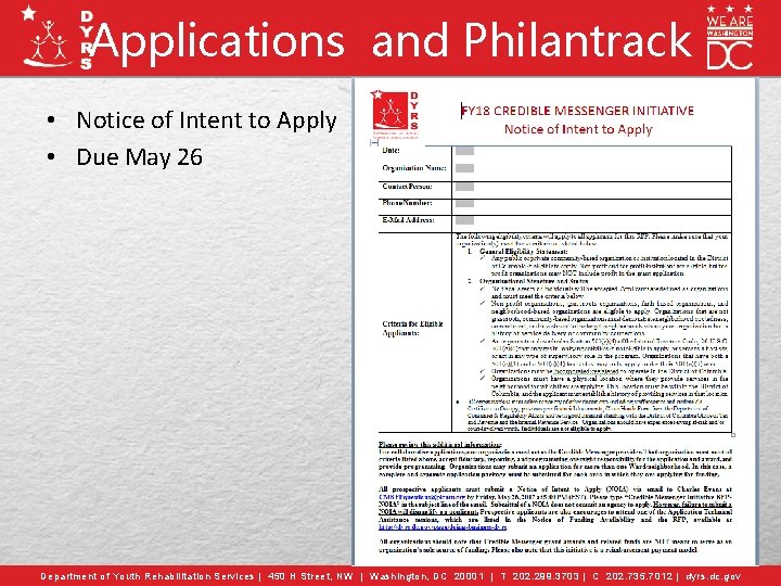 Applications and Philantrack • Notice of Intent to Apply • Due May 26 Department