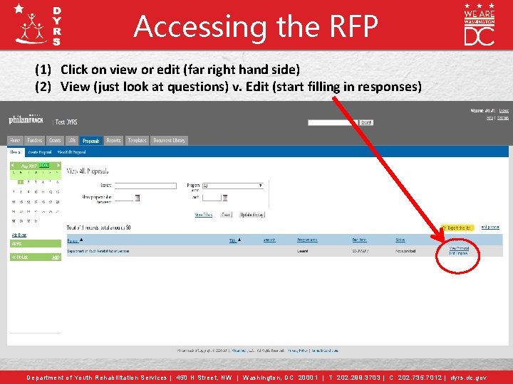 Accessing the RFP (1) Click on view or edit (far right hand side) (2)