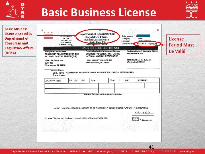 Basic Business License Issued by Department of Consumer and Regulatory Affairs (DCRA) License Period