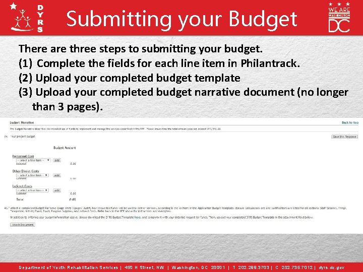 Submitting your Budget There are three steps to submitting your budget. (1) Complete the