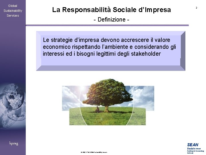 Global Sustainability Services La Responsabilità Sociale d’Impresa 2 - Definizione Le strategie d’impresa devono
