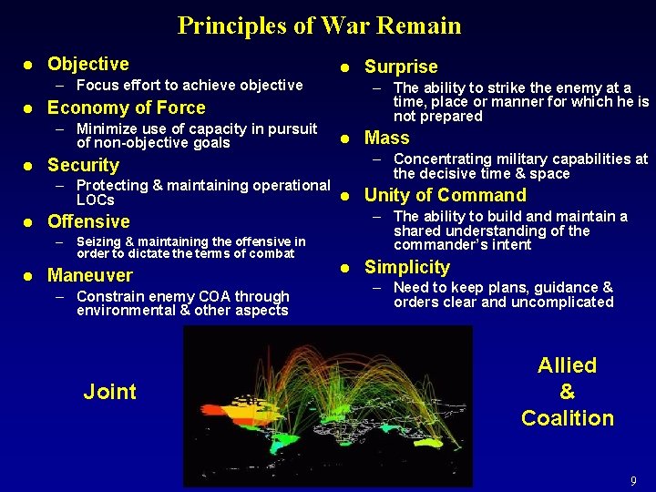 Principles of War Remain l Objective l – Focus effort to achieve objective l