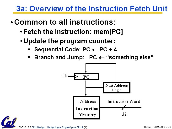 3 a: Overview of the Instruction Fetch Unit • Common to all instructions: •