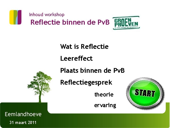 Inhoud workshop Reflectie binnen de Pv. B Wat is Reflectie Leereffect Plaats binnen de