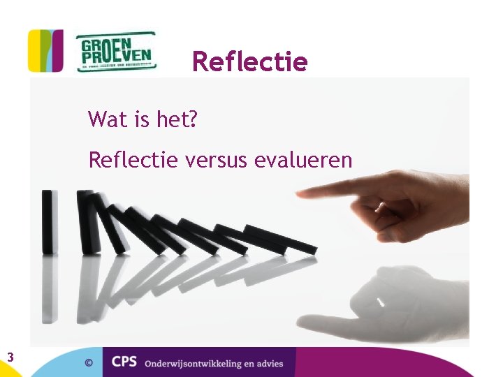 Reflectie Wat is het? Reflectie versus evalueren 3 
