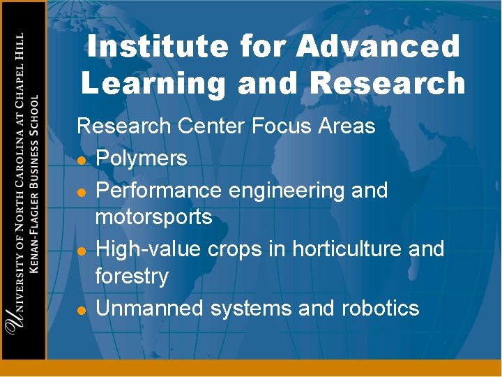 Institute for Advanced Learning and Research Center Focus Areas l Polymers l Performance engineering
