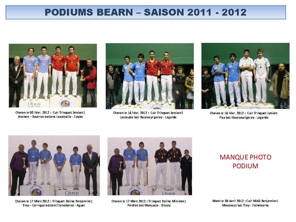 PODIUMS BEARN – SAISON 2011 - 2012 Oloron le 03 Févr. 2012 : Cuir