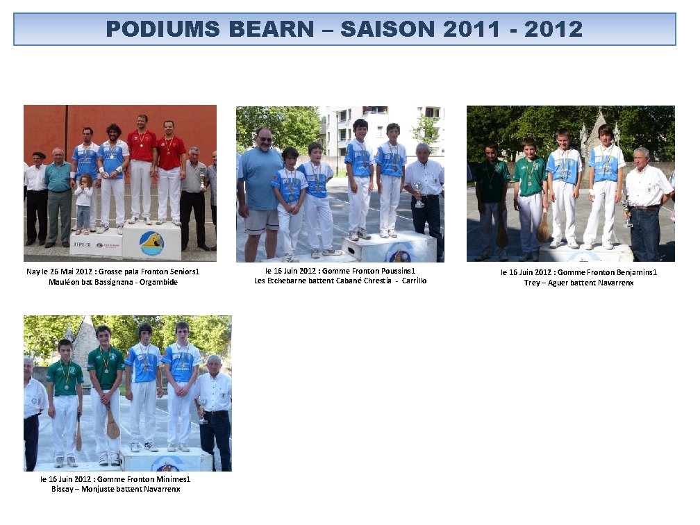 PODIUMS BEARN – SAISON 2011 - 2012 Nay le 26 Mai 2012 : Grosse