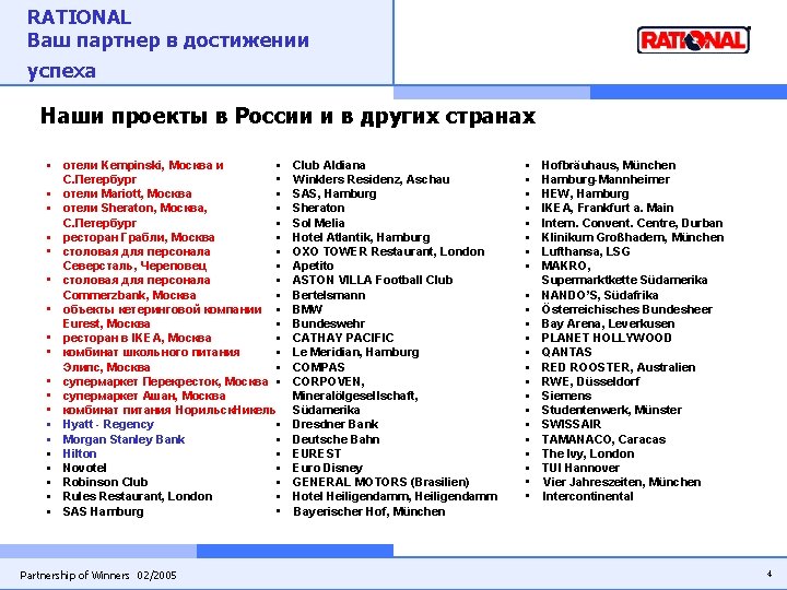 RATIONAL Ваш партнер в достижении успеха Наши проекты в России и в других странах