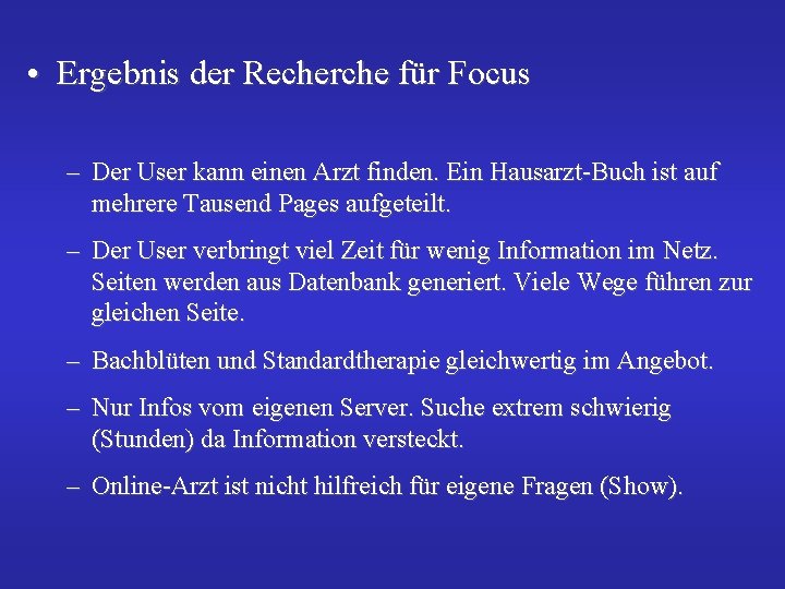  • Ergebnis der Recherche für Focus – Der User kann einen Arzt finden.