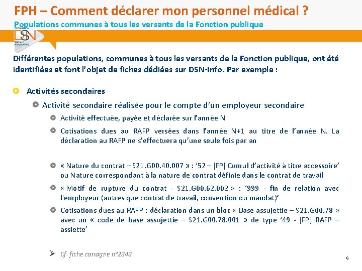 FPH – Comment déclarer mon personnel médical ? Populations communes à tous les versants