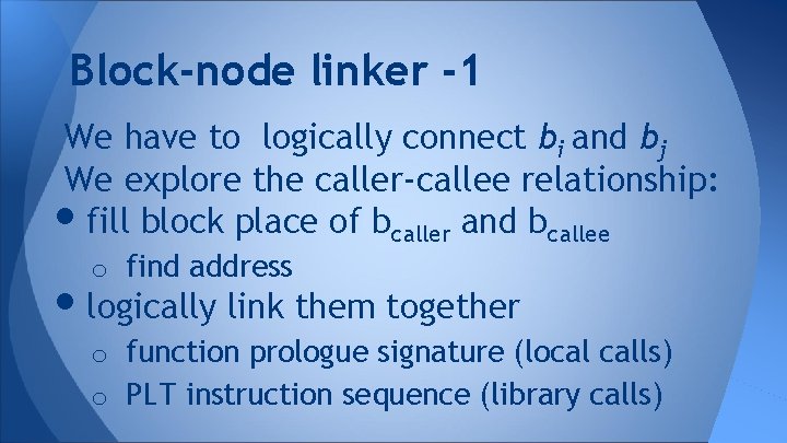Block-node linker -1 We have to logically connect bi and bj We explore the