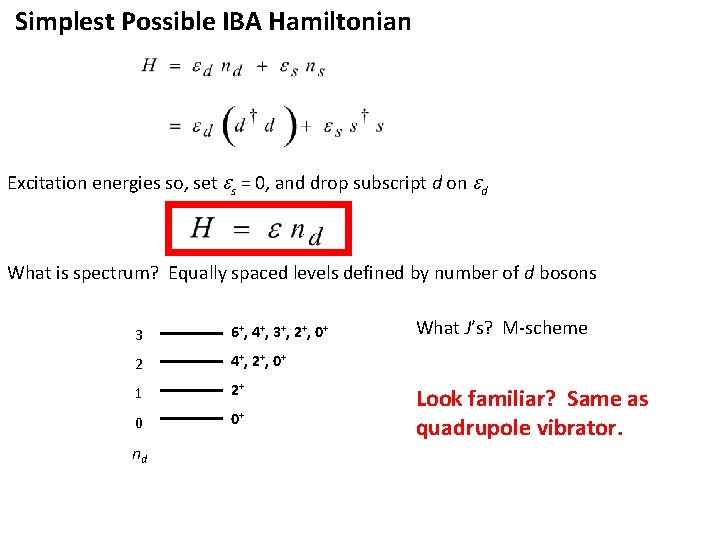 Simplest Possible IBA Hamiltonian Excitation energies so, set s = 0, and drop subscript