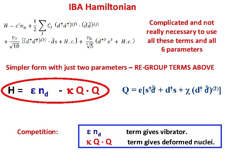 IBA Hamiltonian Complicated and not really necessary to use all these terms and all
