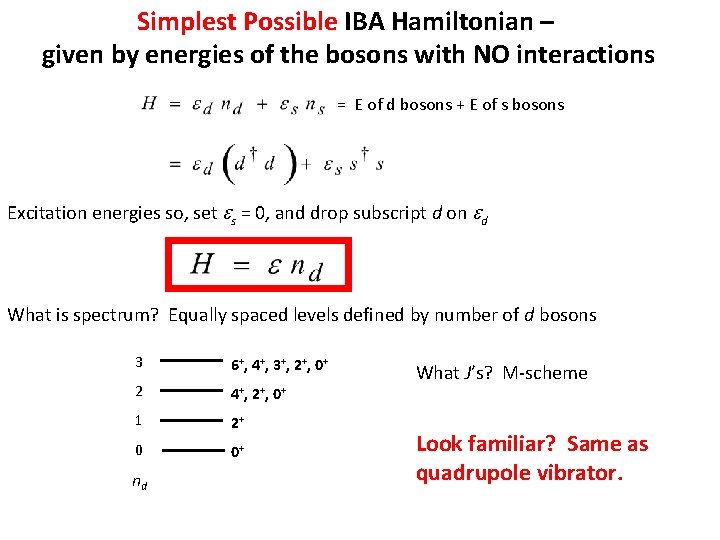 Simplest Possible IBA Hamiltonian – given by energies of the bosons with NO interactions